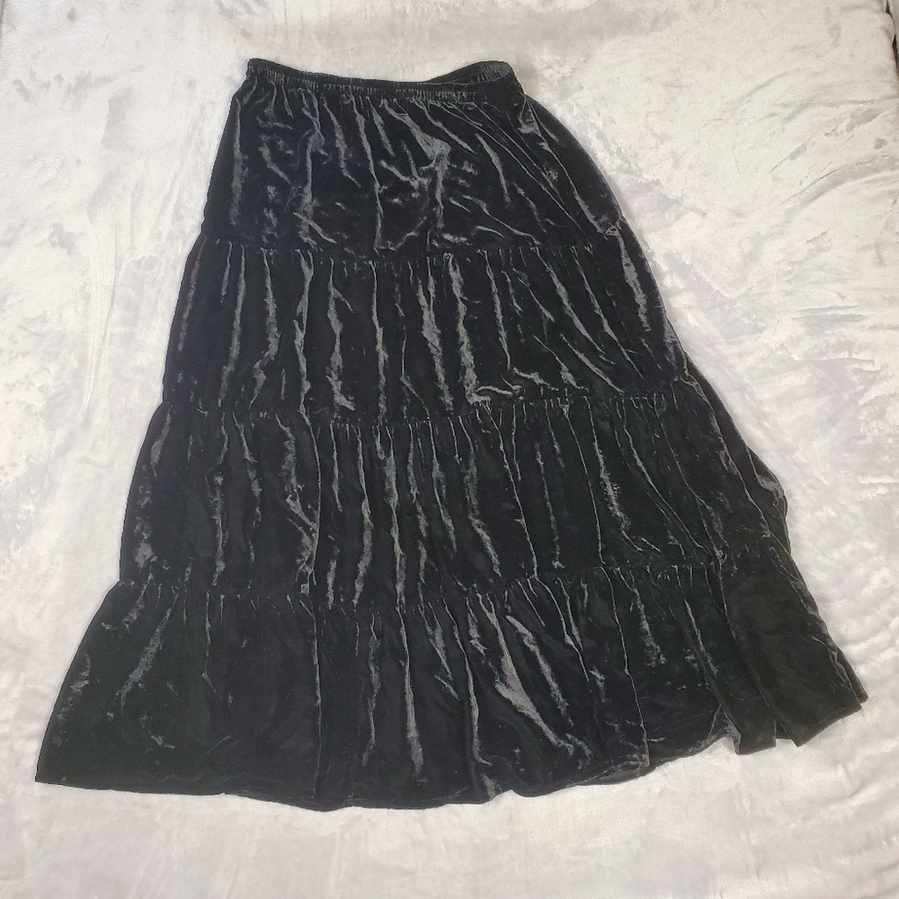 Black Crushed Velvet RomantiGoth Maxi Skirt, size M